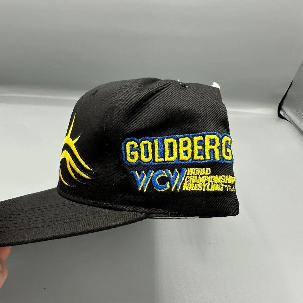 Vintage 1998 WCW Goldberg Hat Racing Champions Snapback Who's Next Tribal Black‎